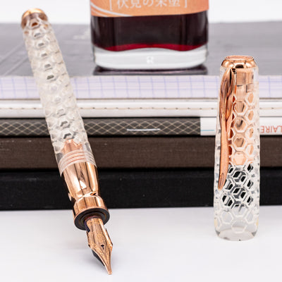 Pineider Honeycomb Sugar White & Rose Gold Fountain Pen