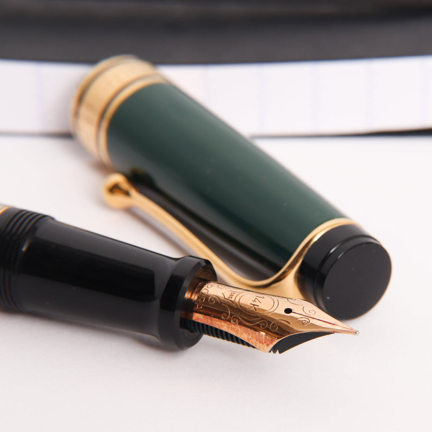 Aurora Optima Green & Gold Fountain Pen 14k Gold Nib Details